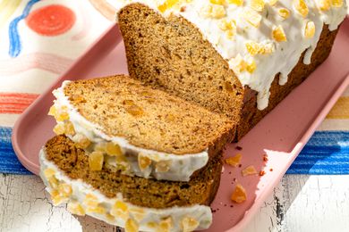 Loaf of Dark and Stormy Banana Bread With Some of It Cut Into Slices 