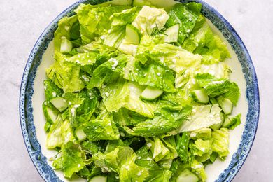 Maroulosalata (greek salad) in a bowl (close-up)