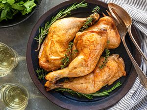Dark platter of Chicken Confit. 