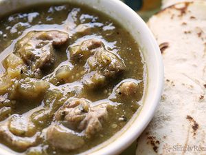 Chile Verde in a white bowl