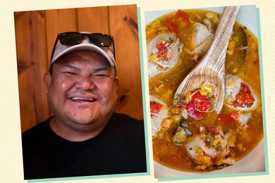 Chef Freddie Bitsoie with Stewed Chicken