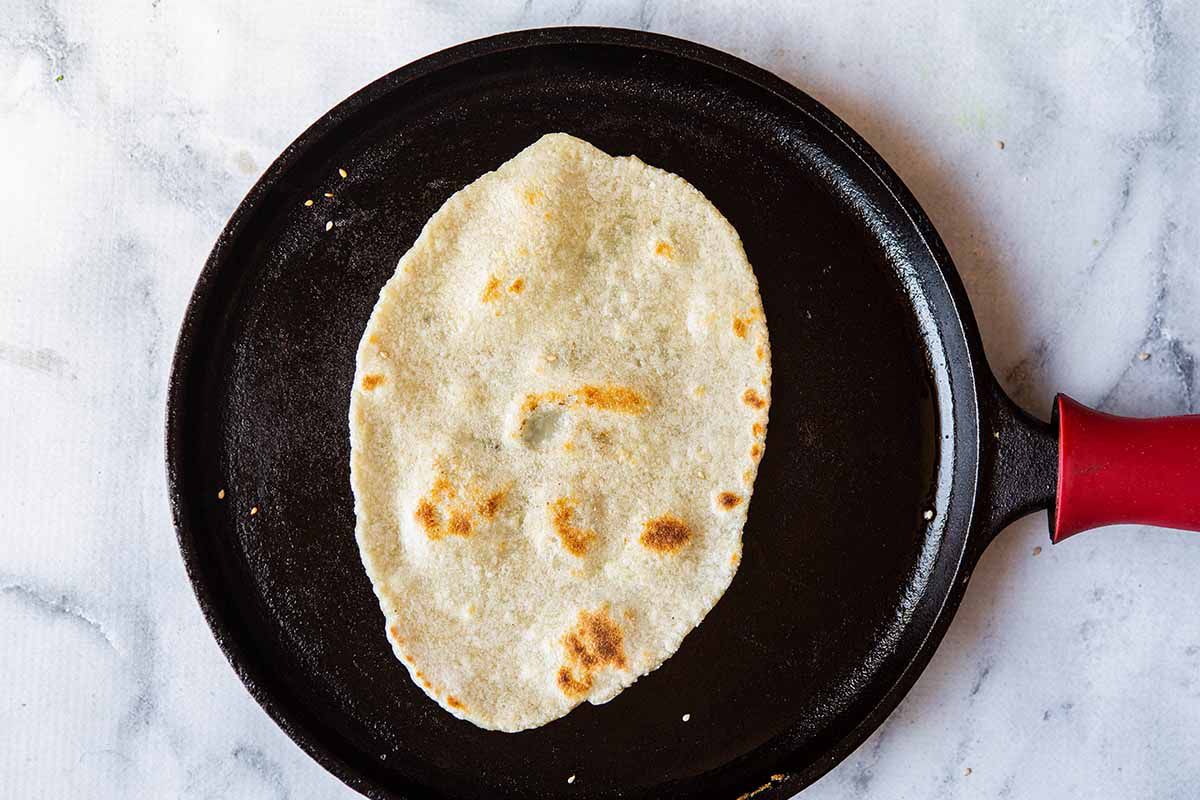 Indian Flatbread - finished bread on skillet
