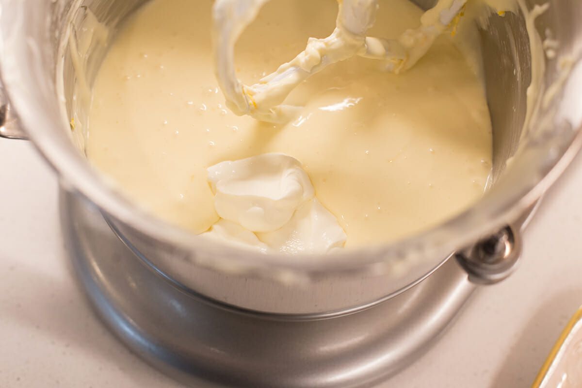 Cheesecake Recipe with Lemon - making cheesecake batter in stand mixer