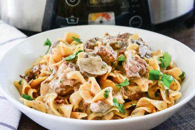 Crockpot Beef Stroganoff served in a bowl