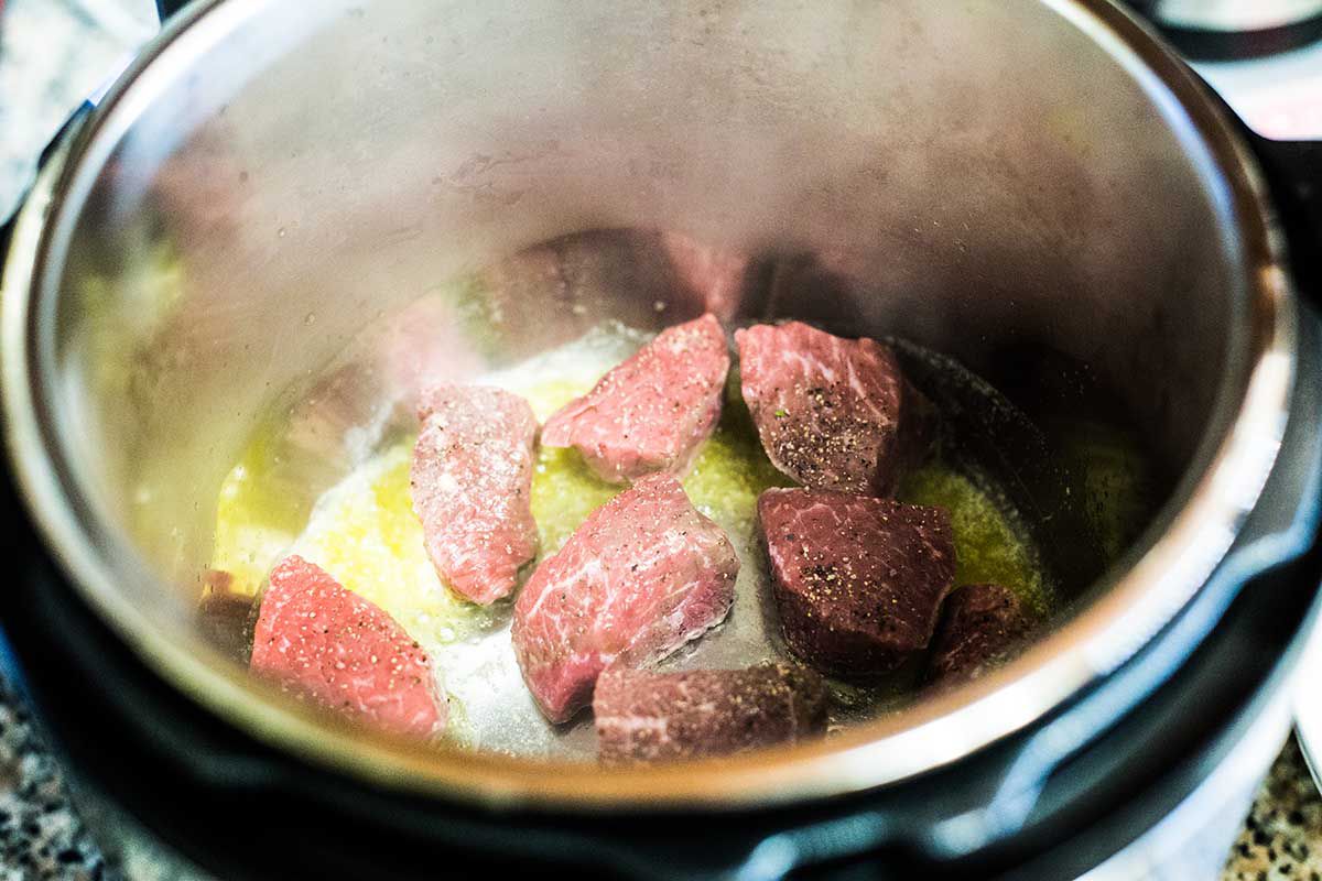 Sear the meet for easy instant pot Beef stew