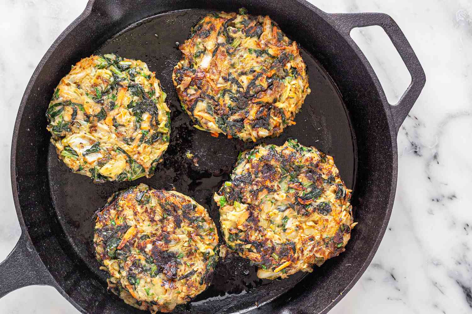 Bubble and Squeak Patties on Cast Iron Skillet