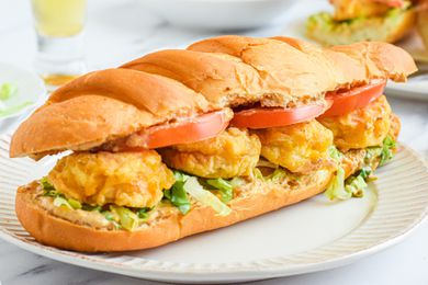 Classic Shrimp Po Boy Sandwich on a Plate