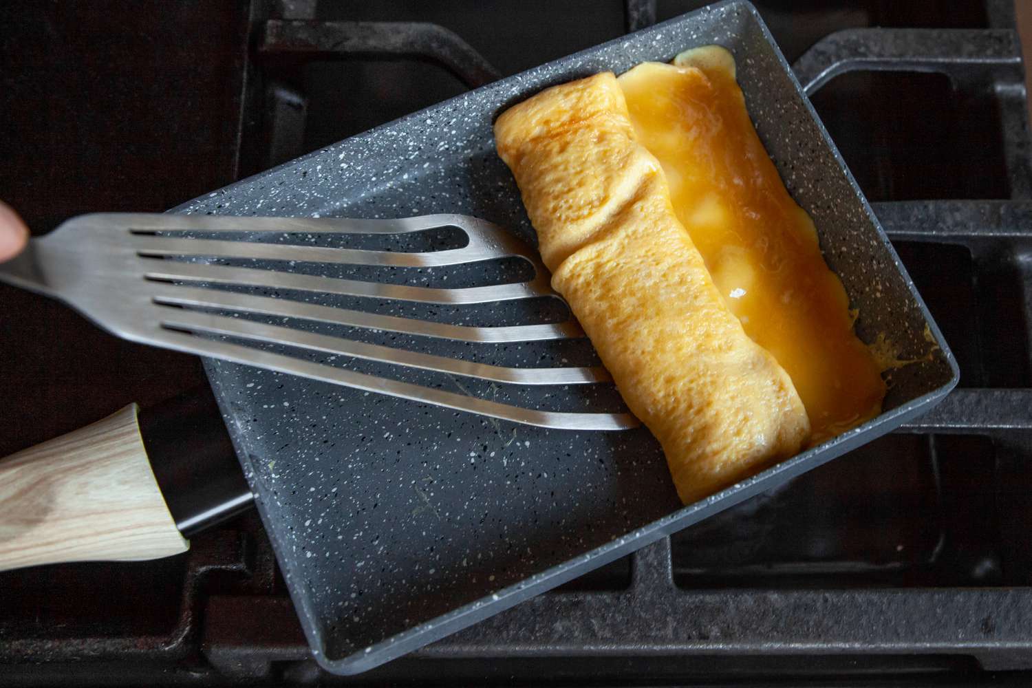 Roll Tamagoyaki in Pan Using Spatula