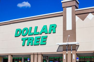 Dollar Tree store front on a sunny day with blue sky overhead
