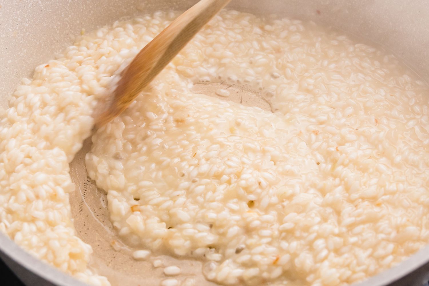 Rice with Some Liquid for Risotto with Shrimp 