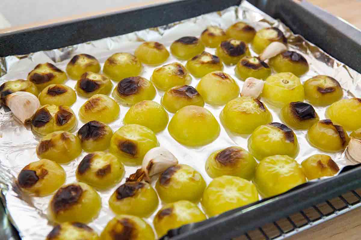 roasted tomatillos for chile verde
