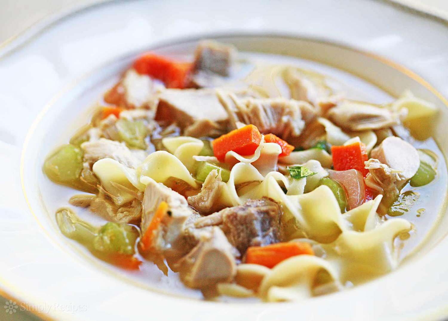 Turkey Soup in a white bowl