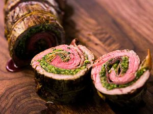 Beef Roulades with Walnut Parsley Pesto