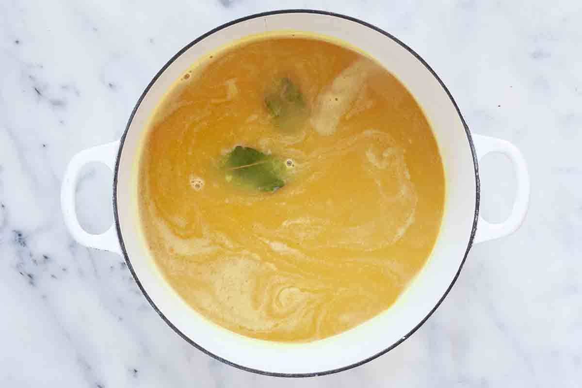 Creamy chicken stew stir in the wine and stock