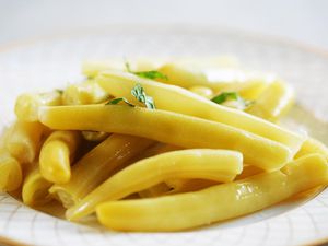 Dish of wax beans cooked with mint