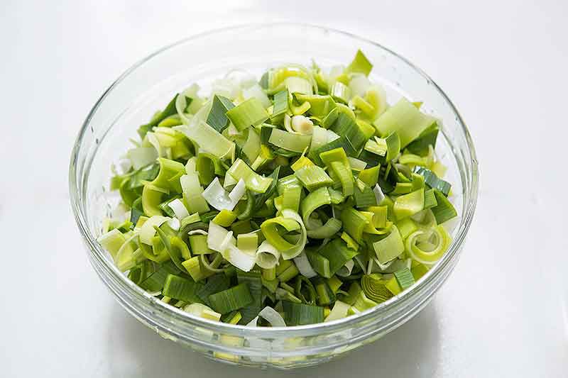 sliced leeks, rinsed and drained