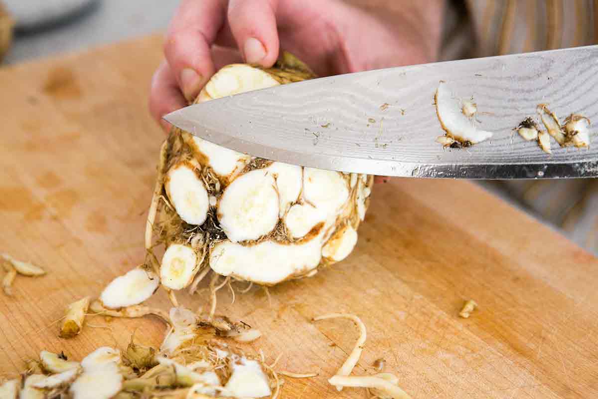 cutting celery root