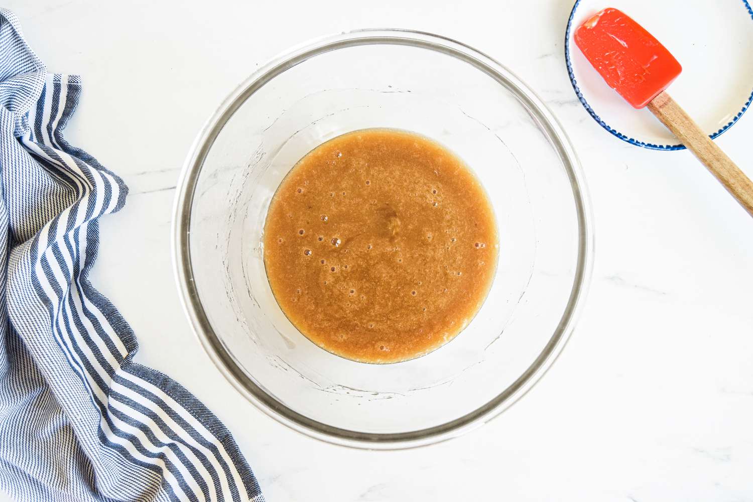 Wet Ingredients Mixed Together in a Bowl for Chocolate Mayonnaise Sheet Cake Recipe