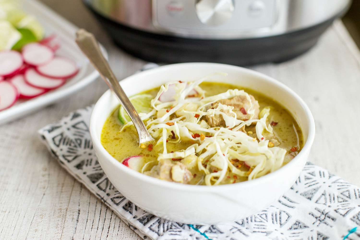 Pork Pozole in the Instant Pot top and serve the pozole