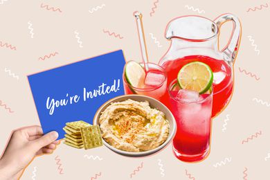 invitations card with hummus and drinks