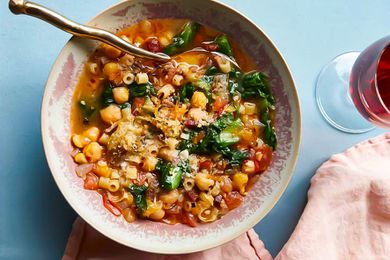 Soup in a pink bowl 