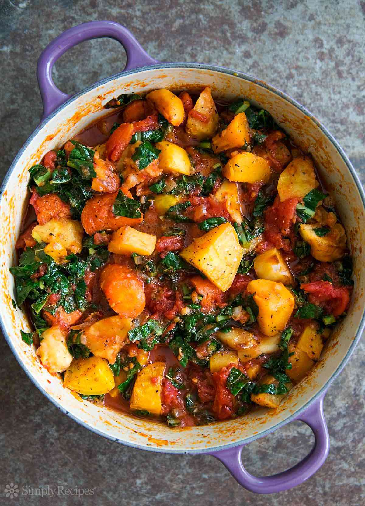 Roasted Root Vegetables with Tomato and Kale recipe