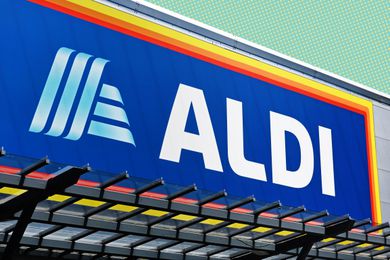 aldi sign with a graphic background