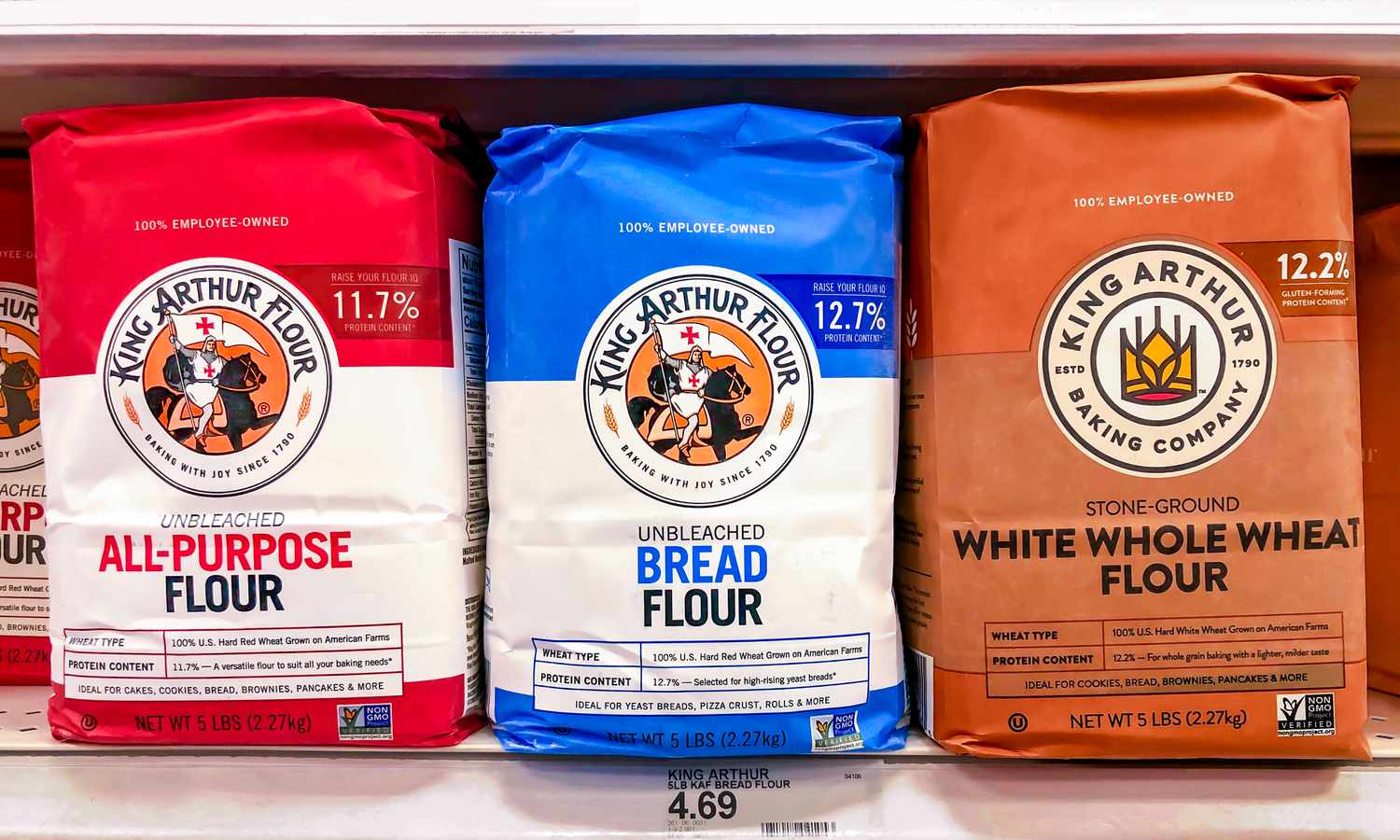 Packages of king arthur bread on a store shelf