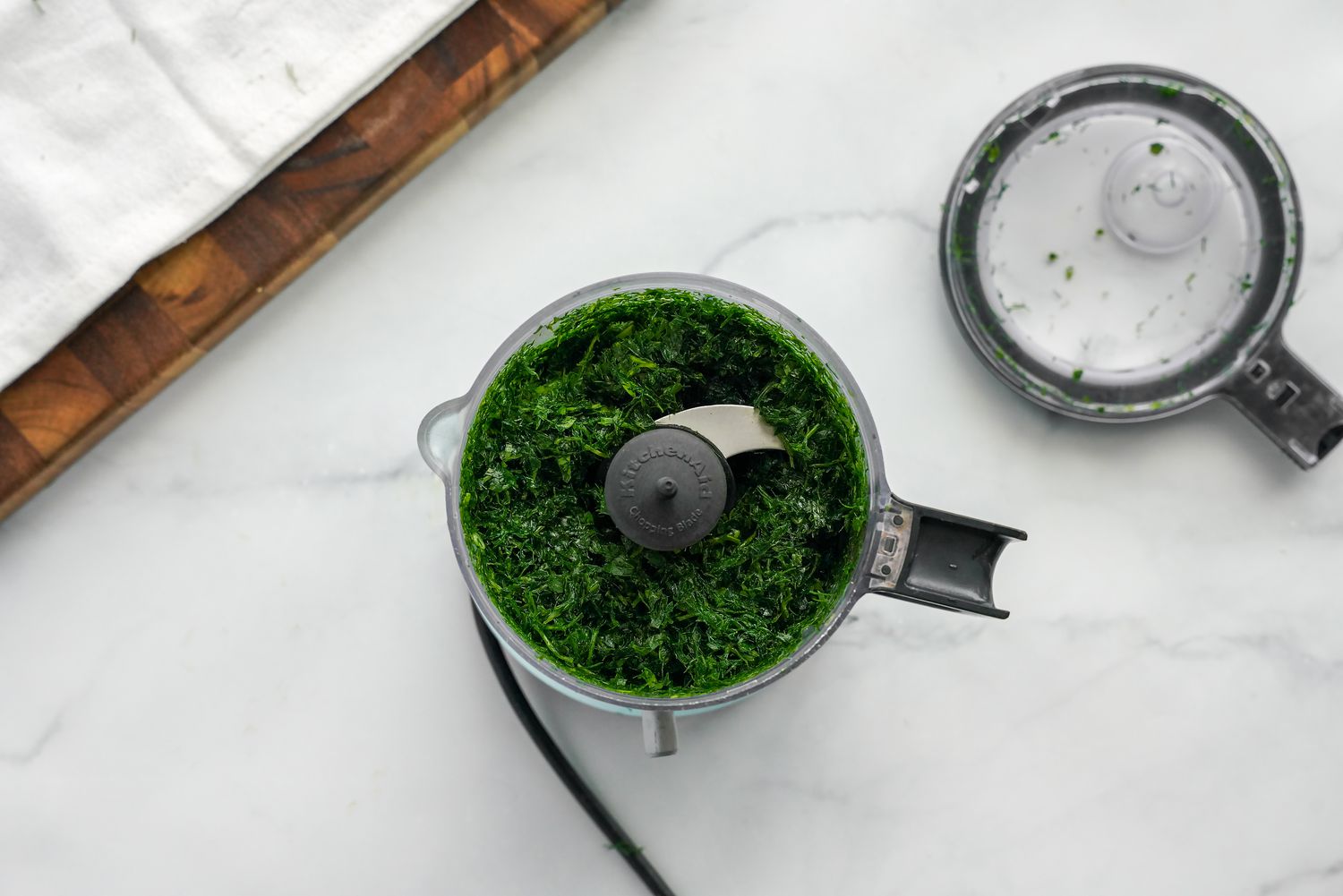 Herbs Blended Together in a Food Processer for Sabzi Polo (Persian Herb Rice) Recipe
