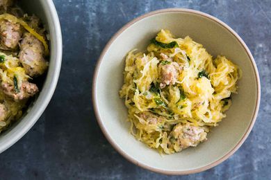 Roasted Spaghetti Squash with Sausage and Kale recipe