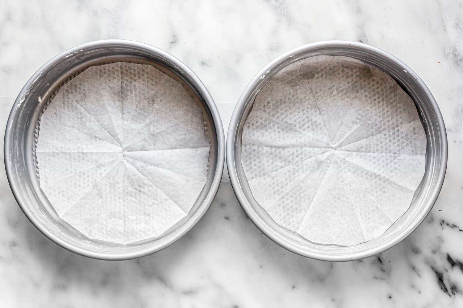 Cake Pans Buttered and Lined with Parchment Paper for Victoria Sponge Cake Recipe
