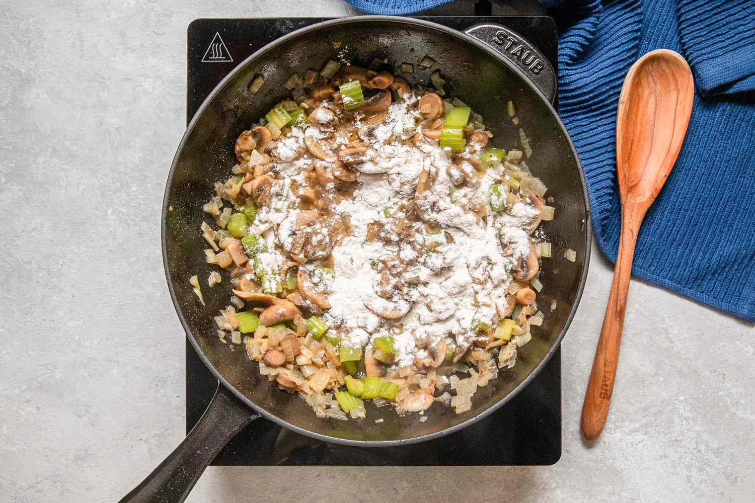 Flour added to sauteed vegetables to make a reux for chicken a la king recipe
