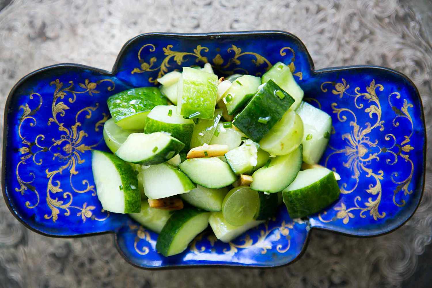 Bowl of sliced cucumber salad