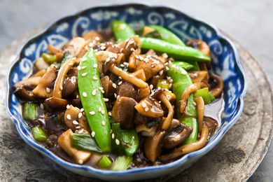 Asian Mushroom Stir Fry with Peas and Green Onions