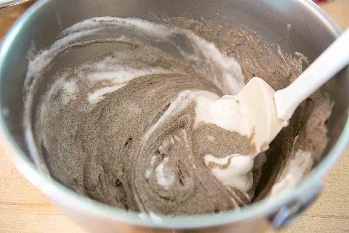 fold egg whites into buckwheat waffle batter