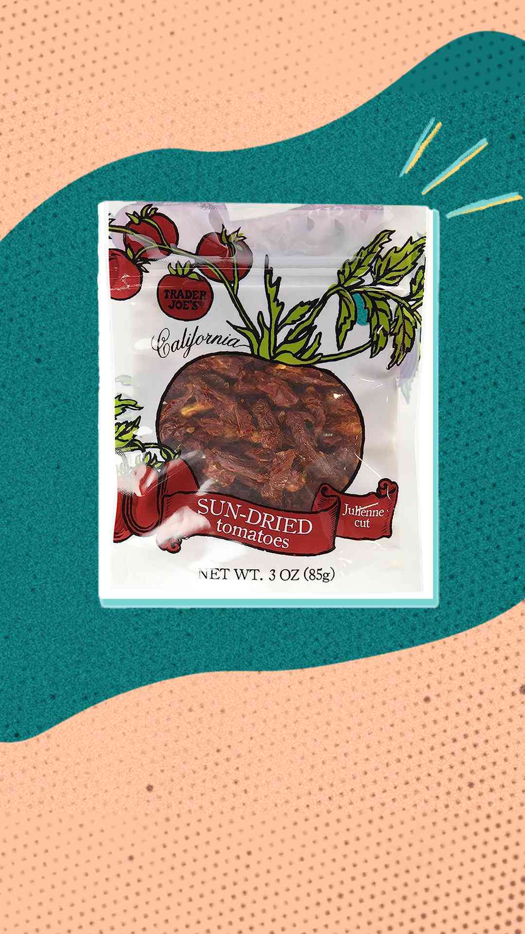 Bag of Sundried Tomatoes on a Background With Fun Illustrations