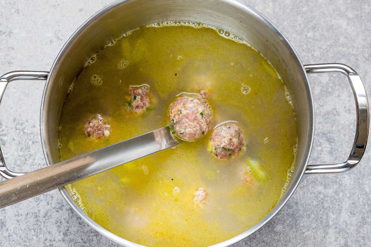 Turkey Meatballs cooking in soup