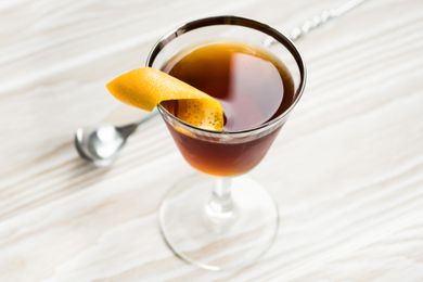 Black Manhattan with an Orange Peel