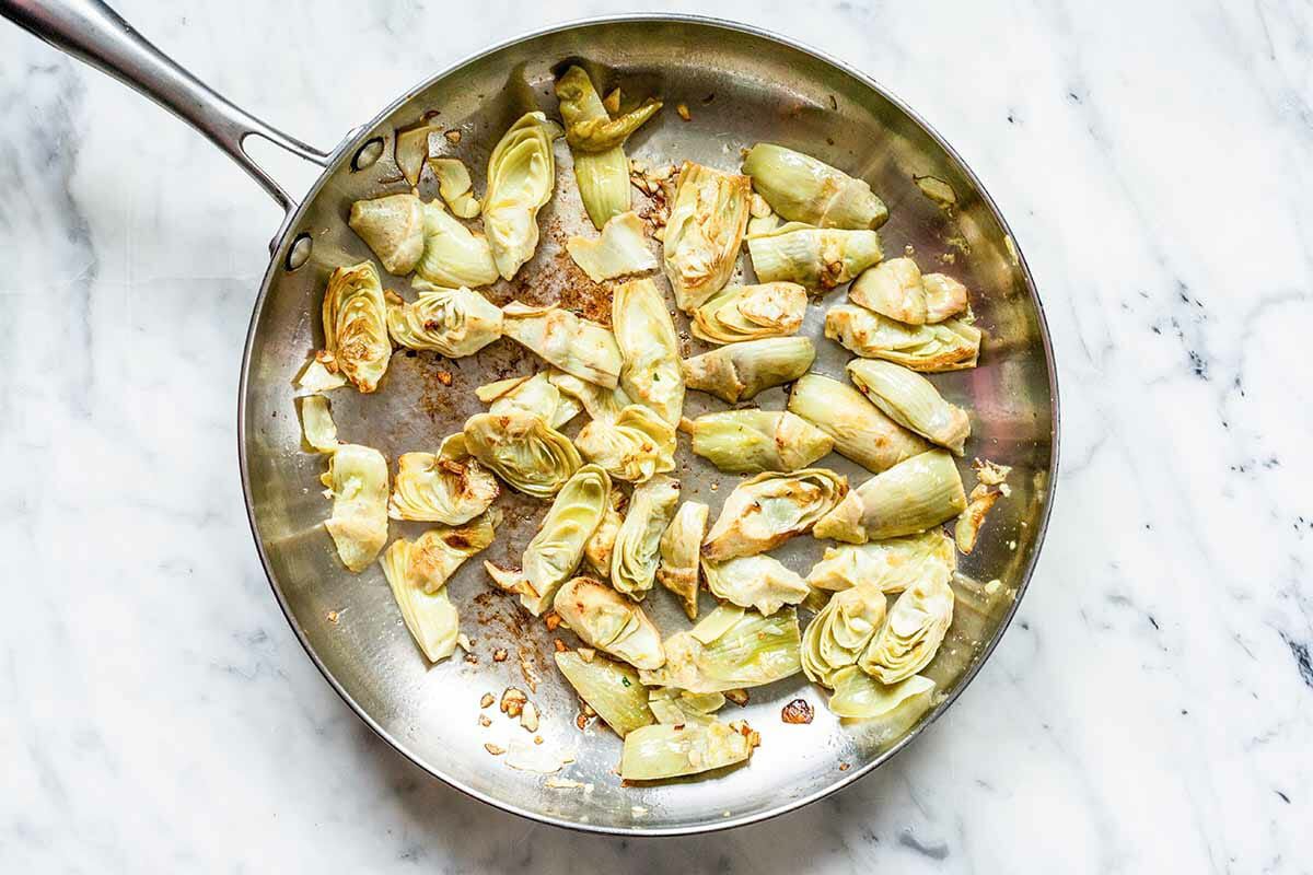 Spinach Artichoke Pasta cook the artichokes