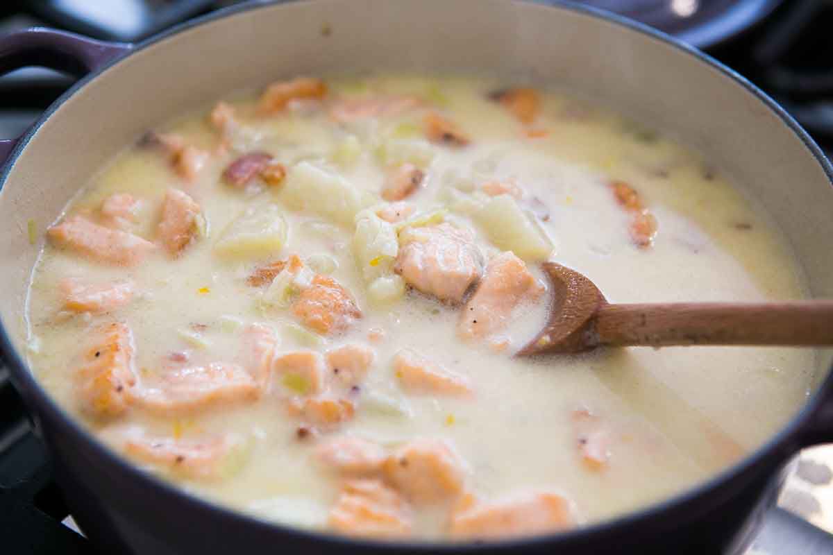 fresh salmon chowder with bacon