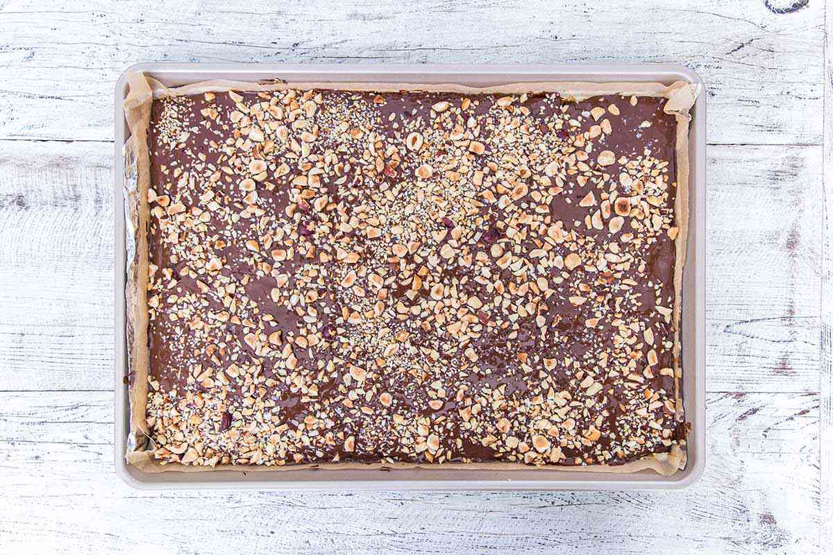 Matzo Toffee Bar Crunch - sheet pan of toffee uncut