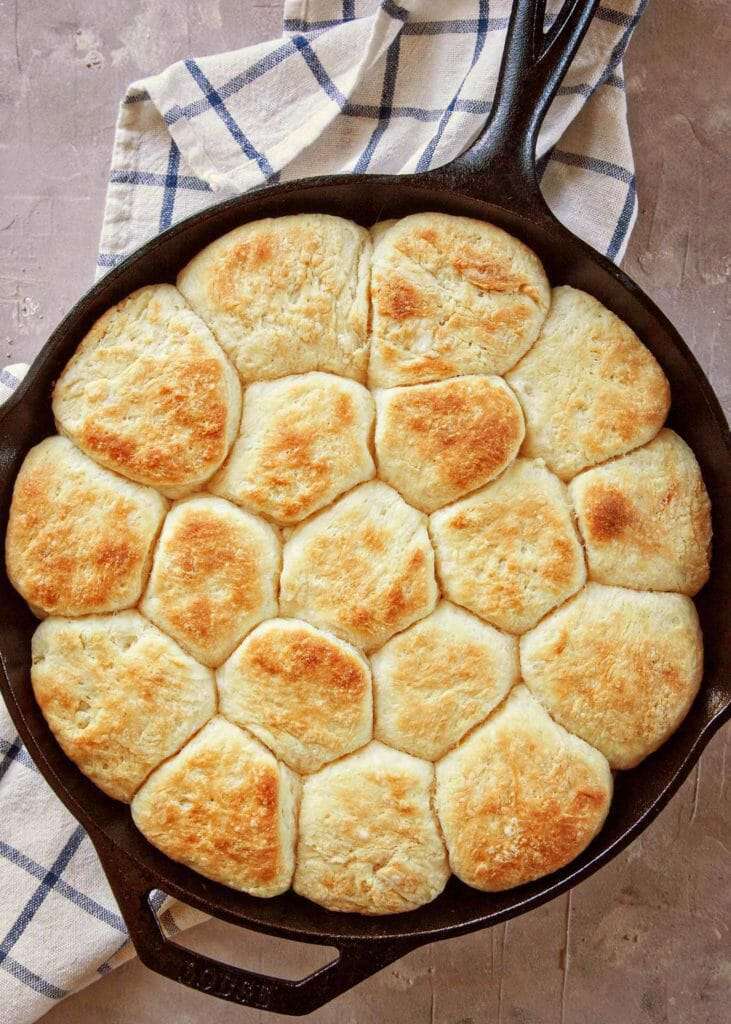 Angel biscuits in cast iron skillet