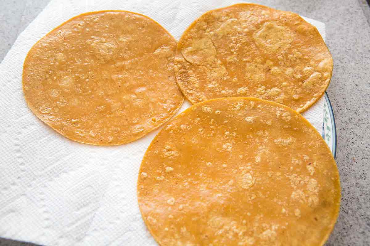 Cooked Enchilada Tortillas on Paper Towel