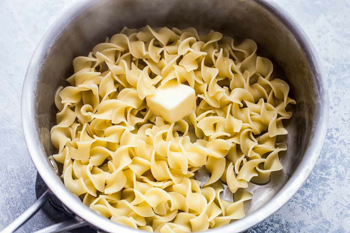 Chicken Stroganoff Recipe cook the noodles and add the butter