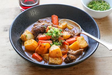 Bowl of Lamb Shank Stew with Root Vegetables
