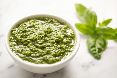 Basil Pesto Sauce in a bowl 