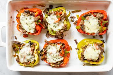 Casserole Dish with Philly Cheesesteak Stuffed Peppers 