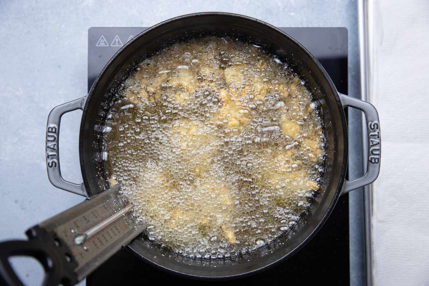 Oysters Frying in Pot of Hot Oil for Oyster Po Boy Recipe 