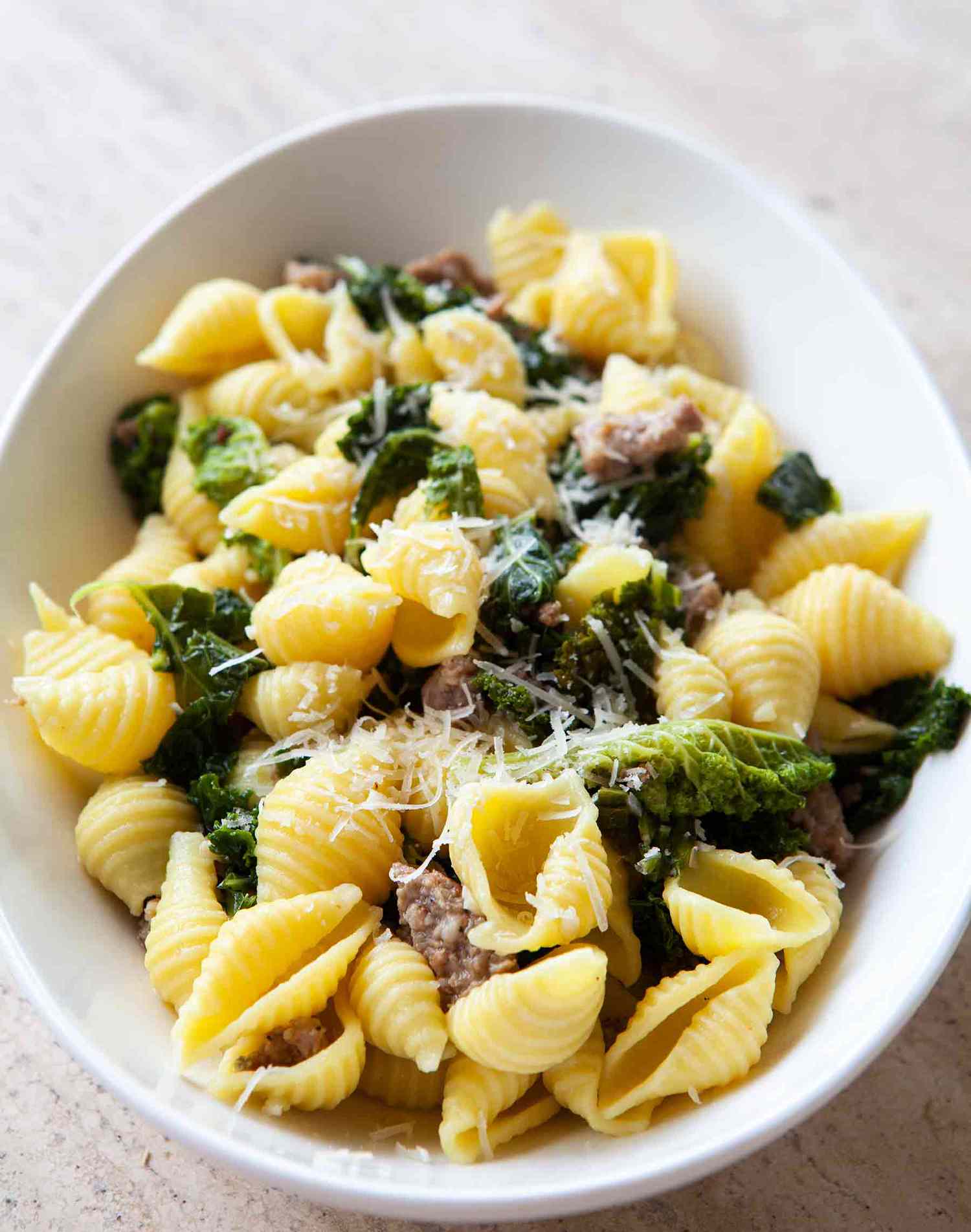 Shell Pasta with Sausage and Greens