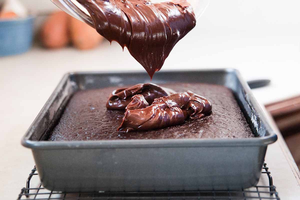 Chocolate and Sour Cream Cake - topping with frosting